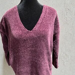 Express Purple V-Neck Sweater Cozy Knit